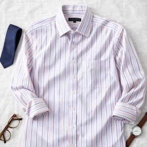 Robert Talbott Bespoke Dress Shirt 18-34 XXL Made in USA Blue Pink Banker Stripe